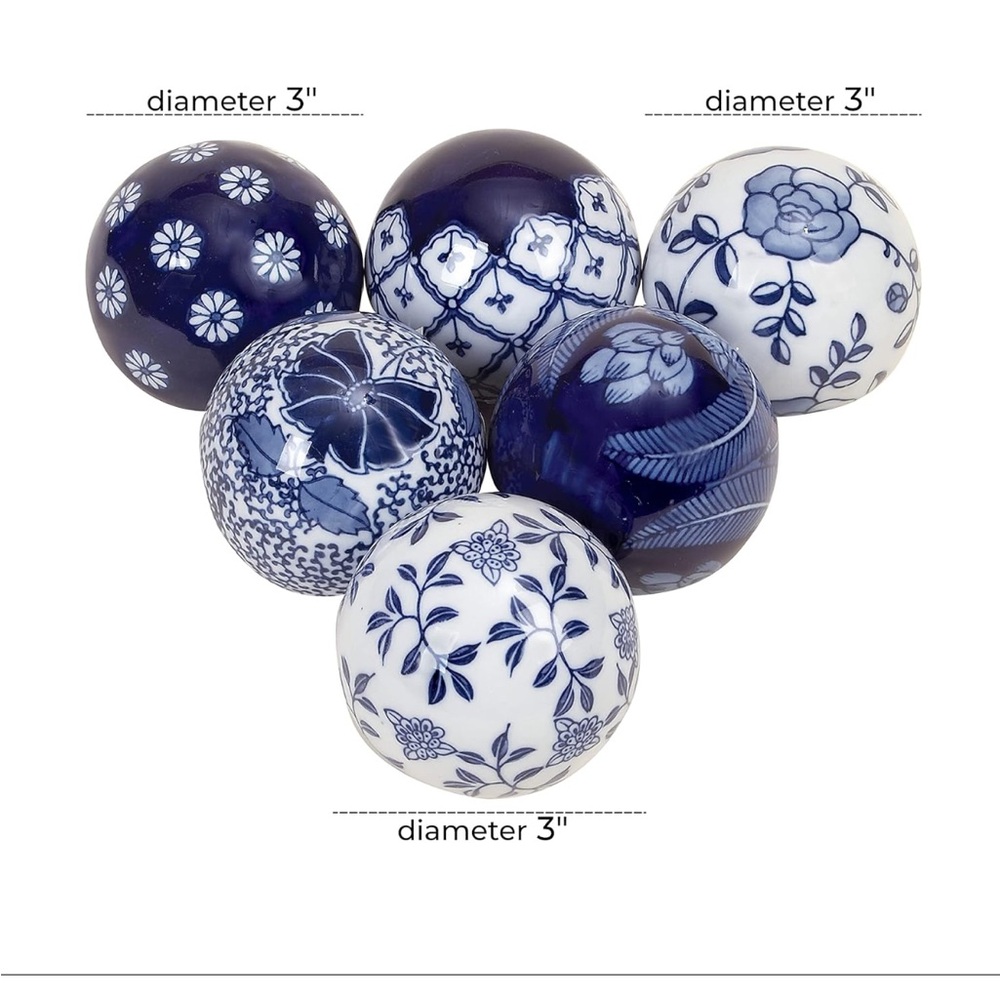 DECO 79 NEW 6ct chinoserie ceramic orb vase filler -blue/white - Picture 4 of 7